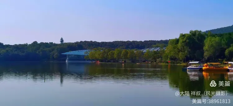 夏日清凉绿幽的中山陵前湖